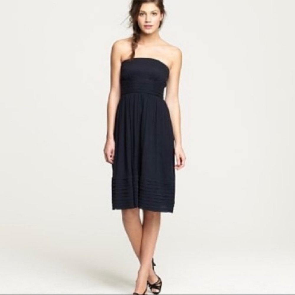 J. Crew Black Strapless Chiffon‎ Silk Dress 2
